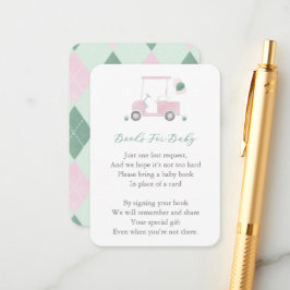Rosa Grönt Golf Cart Baby Shower tar en Bok Tilläggskort