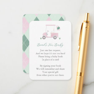 Rosa Grönt Golf Cart Baby Shower tar en Bok Tilläggskort