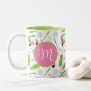 Rosa & Grönt Golf Personlig Monogrammad Två-Tonad Mugg