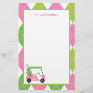 Rosa & Grönt Golf Personlig Stationery