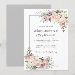  Rosa Grönt Grått Watercolor Blommigt Bröllop Inbjudningar