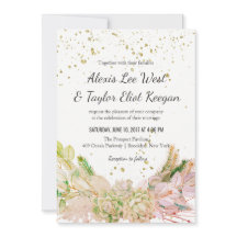 Rosa Grönt Guld Romantic Succulc Bröllopsinbjudans