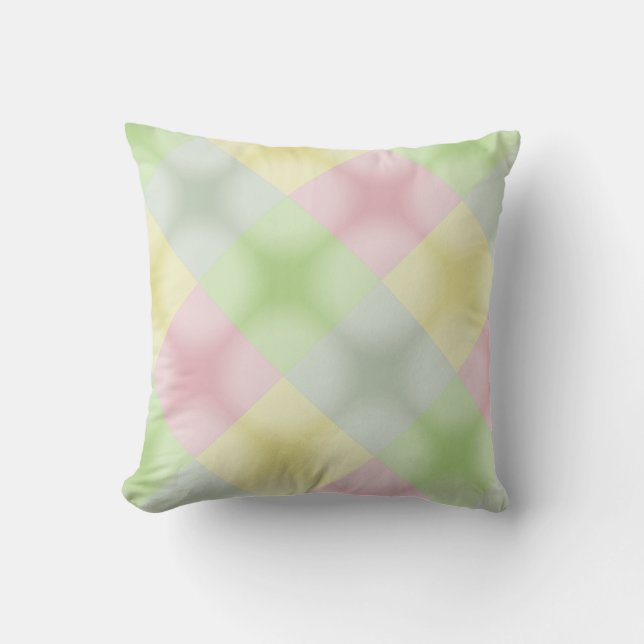 Rosa Grönt Gult Pastel Argyle Stil Kudde (Framsida)