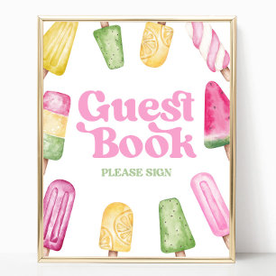 Rosa Grönt Gult Popsicle Guest Bok Bord Sign Poster