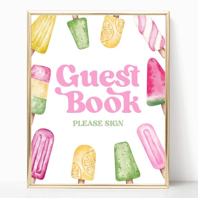 Rosa Grönt Gult Popsicle Guest Bok Bord Sign Poster (Skapare uppladdad)