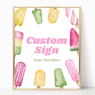 Rosa Grönt Gult Popsicle Party Anpassningsbar Bord Poster