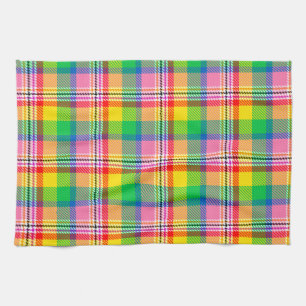 Rosa Grönt Gult Tartan Play Design Kökshandduk