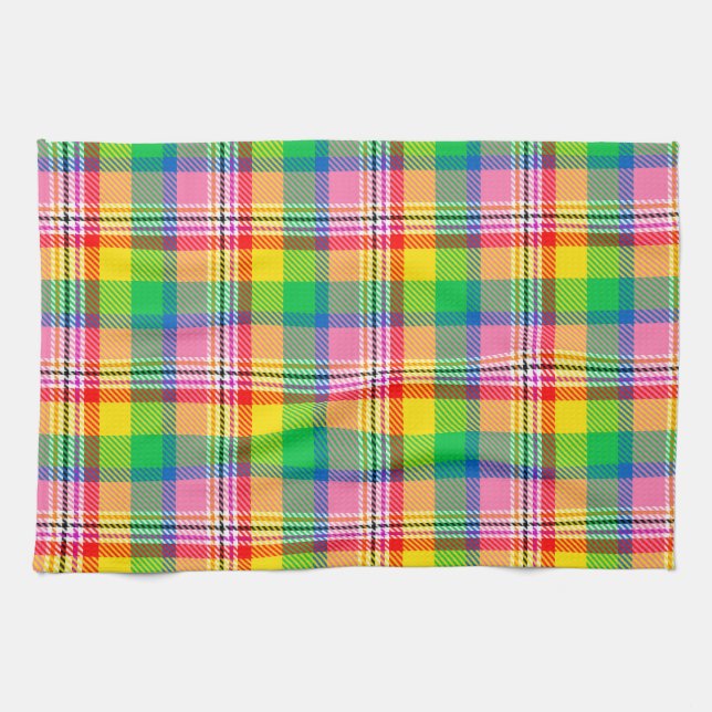 Rosa Grönt Gult Tartan Play Design Kökshandduk (Horisontell)