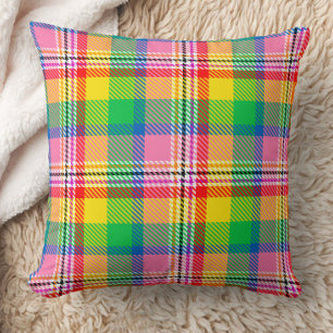 Rosa Grönt Gult Tartan Play Design Kudde
