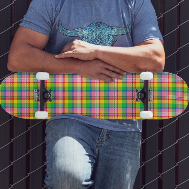 Rosa Grönt Gult Tartan Play Design Mini Skateboard Bräda 18,5 Cm (Skapare uppladdad)