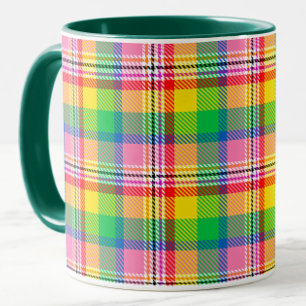 Rosa Grönt Gult Tartan Play Design Mugg
