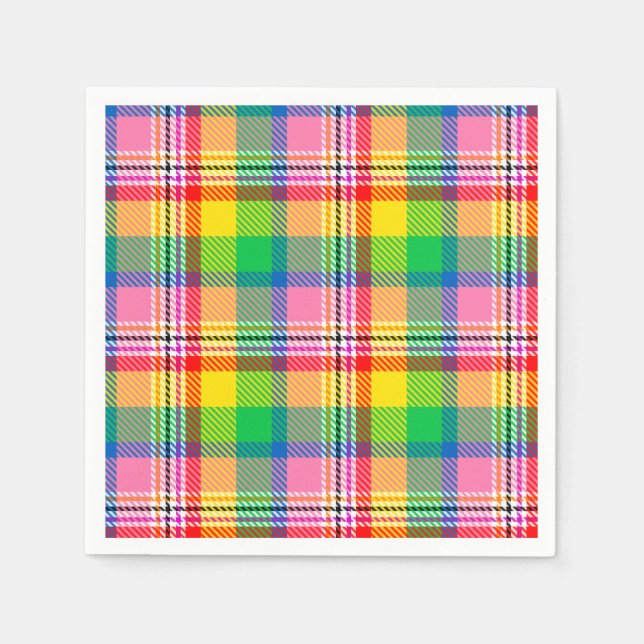 Rosa Grönt Gult Tartan Play Design Pappersservett (Framsidan)