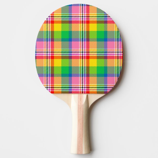 Rosa Grönt Gult Tartan Play Design Pingisracket (Framsidan)