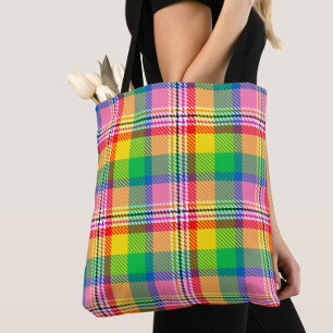 Rosa Grönt Gult Tartan Play Design Tygkasse
