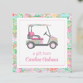 Rosa & Grönt Handflatan Beach Golf Cart Gift-hölje Anteckningskort