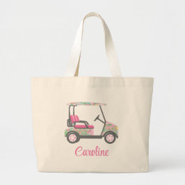 Rosa & Grönt Handflatan Beach Golf Cart Personlig Jumbo Tygkasse