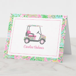 Rosa & Grönt Handflatan Beach Golf Cart Personlig Tack Kort