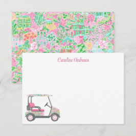 Rosa & Grönt Handflatan Beach Golf Cart Personlig Tack Kort