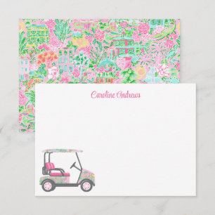 Rosa & Grönt Handflatan Beach Golf Cart Personlig Tack Kort