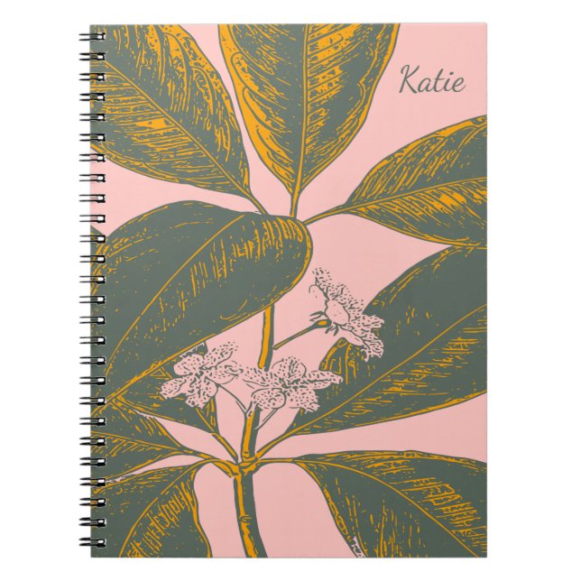Rosa Grönt Handflatan Frond Botanical Art Personli Anteckningsbok (Framsidan)