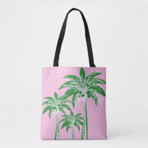 Rosa Grönt Handflatan Träd Preppy Girly Beach Tygkasse