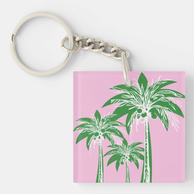 Rosa Grönt Handflatan Träd Preppy Summer Beach Tro (Framsidan)