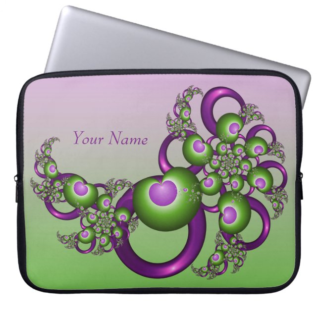 Rosa Grönt Hearts Abstrakt Fractal Namn Laptop Fodral (Framsidan)