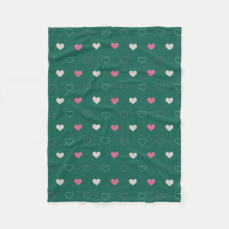 Rosa & Grönt hjärt sömlöst mönster Sött minimalist Fleecefilt