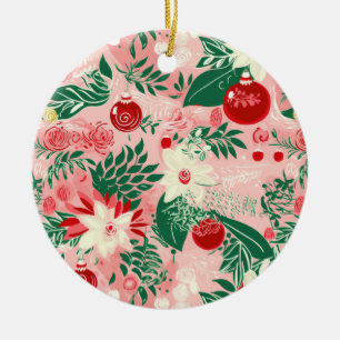 Rosa Grönt Joy Kärlek Peace Blommigt jul Julgransprydnad Keramik