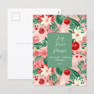 Rosa Grönt Joy Kärlek Peace Blommigt Post Card Helg Vykort