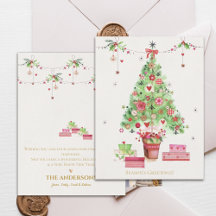 Rosa Grönt Julgran Säsonhälsningar