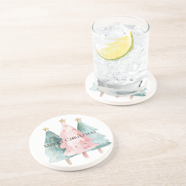 Rosa Grönt Julgranar Guld Stars Underlägg (Sidan)