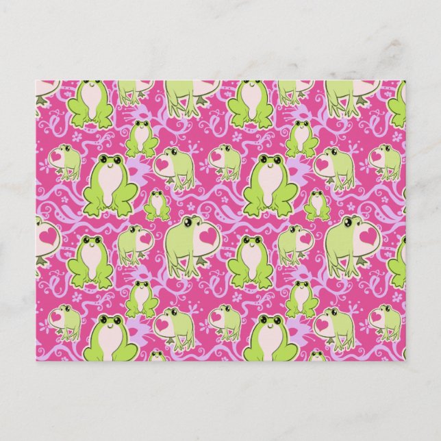 Rosa Grönt Kärlek Frogs Vykort (Framsida)