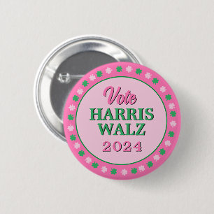 Rosa Grönt Klöver 2024 Vote Harris Walz Knapp