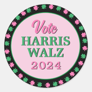 Rosa Grönt Klöver 2024 Vote Harris Walz Runt Klistermärke