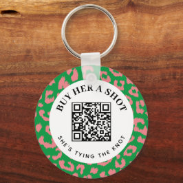 Rosa Grönt Leopard Bachelorette Party QR Betalning Nyckelring