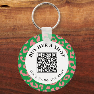 Rosa Grönt Leopard Bachelorette Party QR Betalning Nyckelring