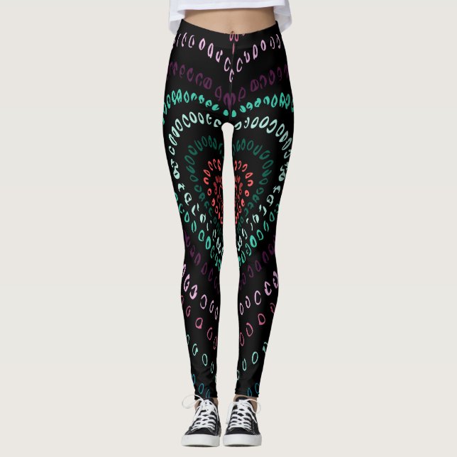 Rosa Grönt  Lila hjärta Leggings (Framsida)