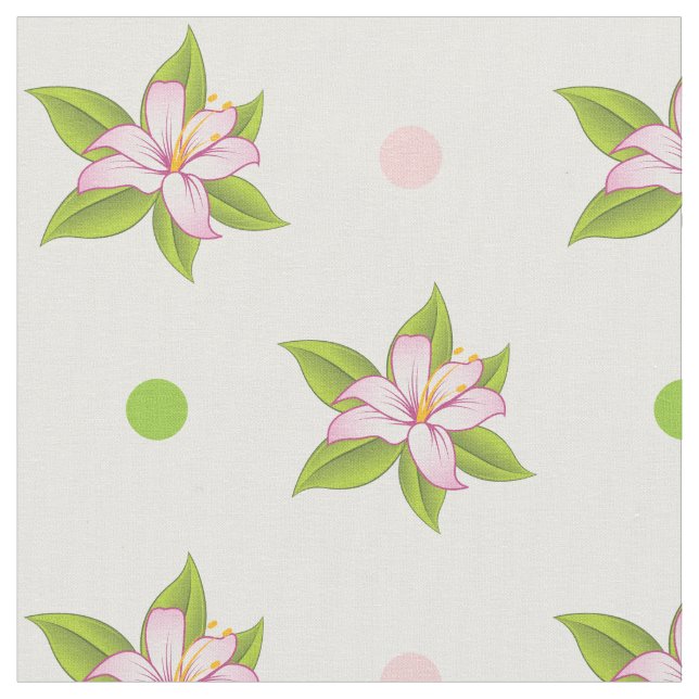 Rosa & grönt lily och polka dots söt blommigt tyg (Närbild)