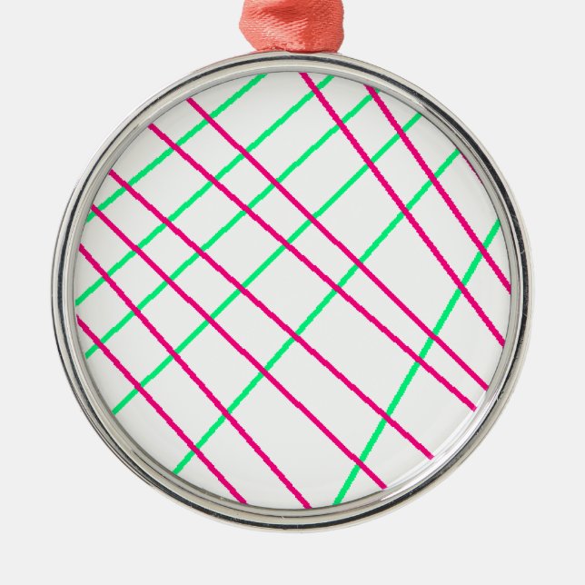 Rosa Grönt Linjer, Kids Art, Geometry Painting Julgransprydnad Metall (Framsidan)