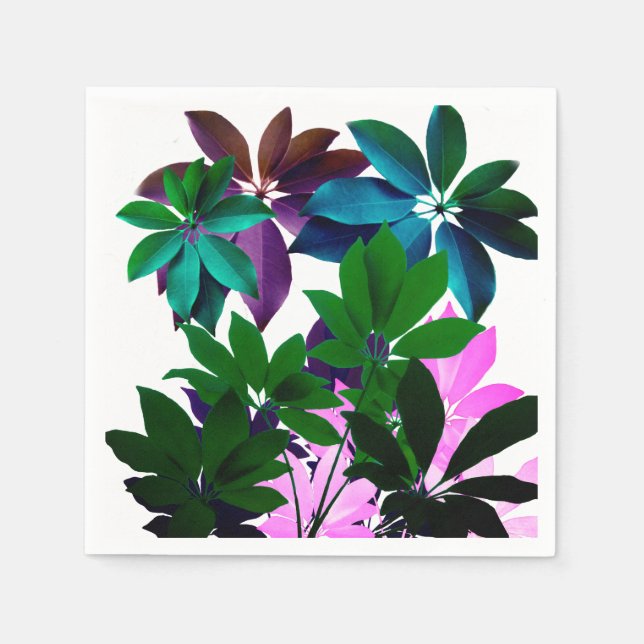 Rosa & Grönt Löv Cocktail Napkin Pappersservett (Framsidan)