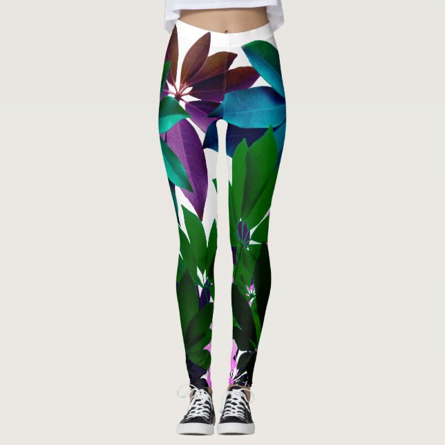 Rosa & Grönt Löv Leggings (Framsida)