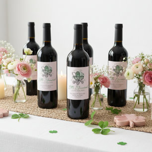Rosa Grönt Lucky Shamrock St Patricks Baby Shower Vinflaska Etikett