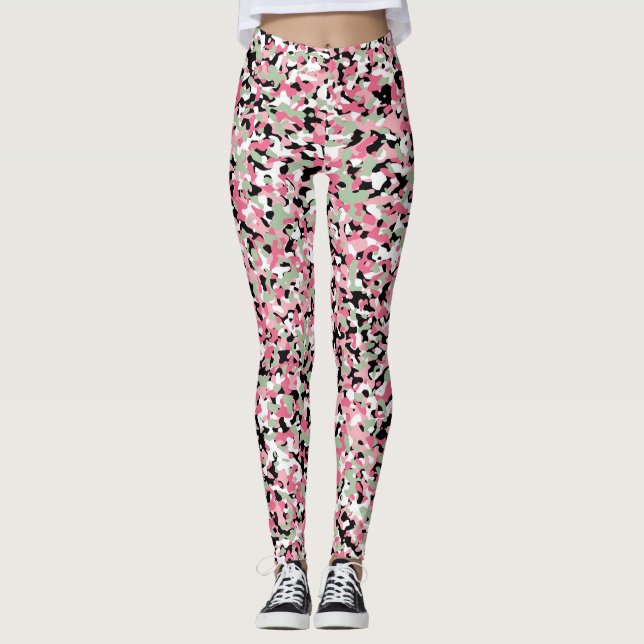 Rosa & Grönt Micro Camo Leggings (Framsida)