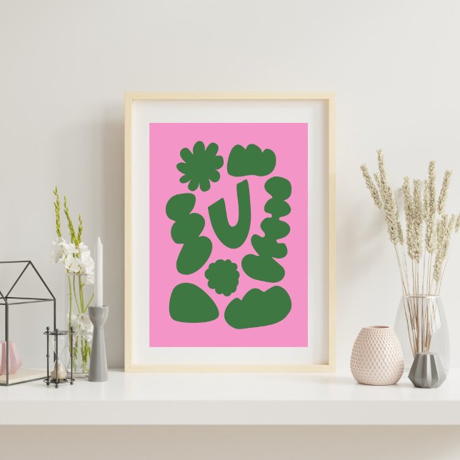 Rosa Grönt Modern Abstrakt Geometric Shapes Art Poster (Skapare uppladdad)