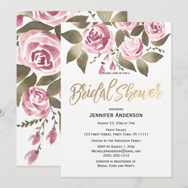 Rosa Grönt Möhippa för vattenfärg Ro Inbjudningar (Fram/baksida)