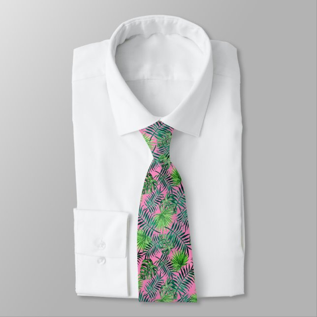 Rosa Grönt Mönster, Tropical Neck Tie, Handflatan, Slips (Bunden)