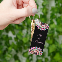 Rosa, Grönt och blåblommiga mandalakedja Nyckelring