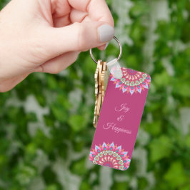 Rosa, Grönt och blåblommiga mandalakedja Nyckelring