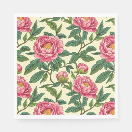 Rosa, Grönt och Gult Chinoiserie-Blommigt Pappersservett